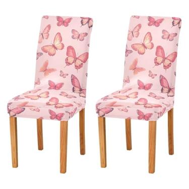 Imagem de Wassud Capas de cadeira vintage borboletas para sala de jantar elásticas capas de cozinha protetoras de assento laváveis conjunto de 4