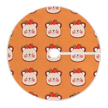 Imagem de Wassud Saia para árvore de Natal com ursos de 90 cm com morangos, tapete festivo para árvore de Natal com laços seguros para decoração de casa e festa de ano novo
