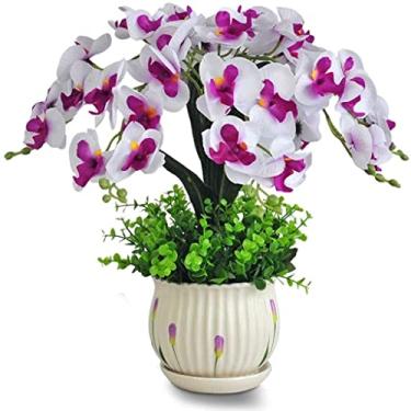 Imagem de LMJYU Flores artificiais para decoração arranjo de flores artificiais buquê de casamento flor artificial Phalaenopsis vaso de flores falsas decoração planta artificial artificial