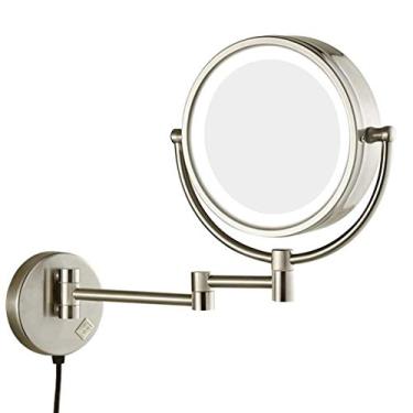 Imagem de YYBOES Espelho de maquiagem espelho de maquiagem iluminado por LED montado na parede banheiro ampliação 5x espelho de cosméticos extensível giratório dupla face