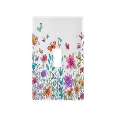 Imagem de Wassud Placa de cobertura de interruptor de luz, capas de tomada decorativas, placa de parede para tomadas elétricas, flores silvestres engraçadas, botão único, 11 x 6 cm