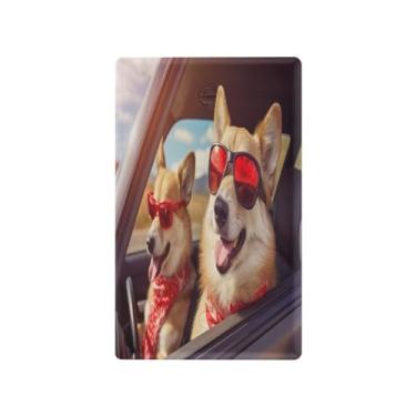 Imagem de Wassud Dois cães corgi legais (3) placa de cobertura de interruptor de luz, 1 capa de tomada em branco placa de parede decorativa decoração de casa sala de estar quarto