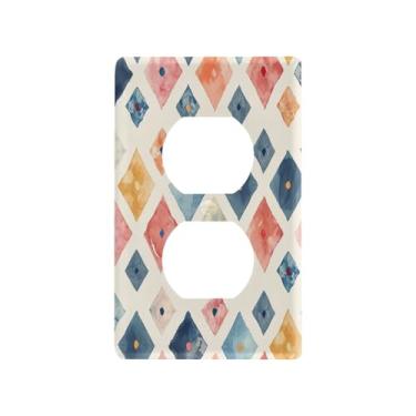 Imagem de Wassud Aquarela formas de diamante interruptor de luz placa decorativa para tomada placa de parede para tomadas elétricas duplex 4,53 x 2,76 polegadas