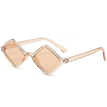 Imagem de Óculos de sol com armação pequena em formato de losango, feminino, masculino, fashion, personalidade, para dirigir, viagem, UV400 (champanhe)