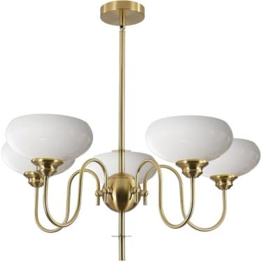 Imagem de Luminária de teto Sputnik com base E27, 5 lâmpadas douradas ajustáveis, luminária de teto semi-embutida para sala de estar, quarto, sala de jantar e cozinha.