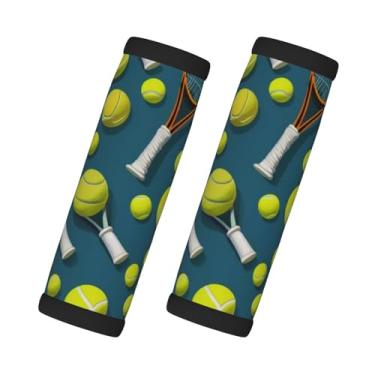 Imagem de Raquetes e bolas de tênis impressão etiqueta de bagagem para viagem confortável alça de bagagem envolve acessórios de viagem antiderrapantes