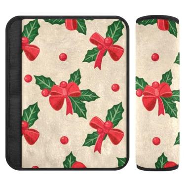 Imagem de Burbuja Capa para cinto de segurança de carro Red Bow Berry Protetor de cinto de segurança de carro macio confortável para alça de ombro de assento, 1 par pequeno