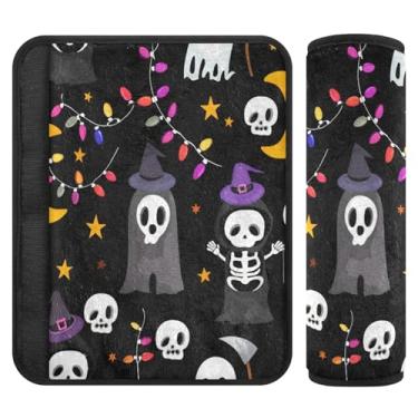Imagem de Burbuja Capa de cinto de segurança de carro esqueletos de Halloween protetores de cinto de segurança de carro macios confortáveis para alça de ombro de assento, 1 par pequeno
