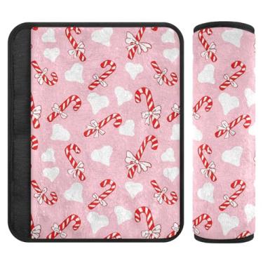 Imagem de Burbuja Capa para cinto de segurança de carro Candy Cane Protetor de cinto de segurança macio confortável para alça de ombro de assento, 1 par médio