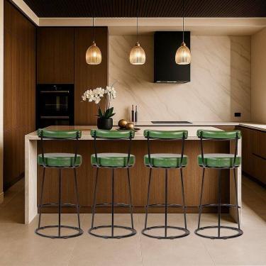 Imagem de Banqueta Alta Cozinha 70cm Encosto Industrial Aço Kit 4 Ziria Pu S02 - D`rossi Verde