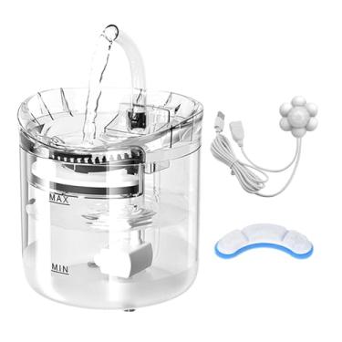 Imagem de Fontaine d água para gatos Dispenser de cachorros automática beber animais estimação 2L com 2 modos fluxo Tripla filtração Bomba silenciosa Design ângulo inclinado Economia energia Corpo transparente