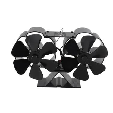 Imagem de GLOGLOW Ventilador de Lareira, Padrão Floral de Duas Cabeças Ventilador de Fogão Movido a Calor 180 220CFM 1400rpm ≤25dB Liga de Alumínio 6 Lâminas, Com Distribuição de Calor (Sem termômetro)