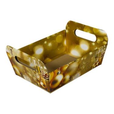 Imagem de Cesta M para Presente de Natal Dourada "Boas Festas" 23X16X10,5 com 1 
