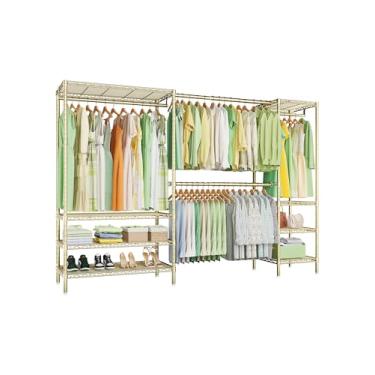 Imagem de Ulif E11 Suporte para roupas resistentes, rack de roupas independente de metal e sistema organizador de armário com 8 prateleiras e 4 varões, (73 a 97 cm (L) x 37 cm P x 180 cm A, carga 469 kg, ouro