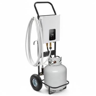 Imagem de BBTO Carrinho de mão Dolly para aquecedores de água portáteis sem tanque com rodas pneumáticas grandes de 25 cm, estação móvel de lavagem de água quente para cuidados com animais de estimação