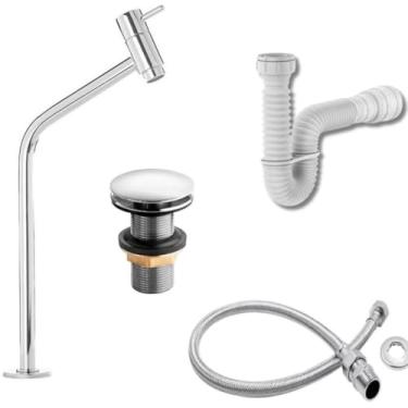 Imagem de Kit de Banheiro em ABS- Torneira Bancada + Ralo Válvula click 7/8 Cromado + Sifão + Engate 40CM