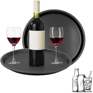 Imagem de Bandeja para servir, redonda, preta, cozinha, mesa, alimentos, antiderrapante, grande, leve