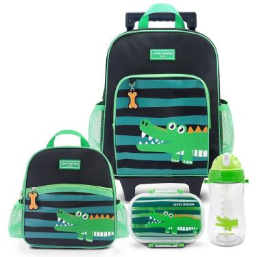 Imagem de Conjunto De Mochila De Rodinha, Lancheira Térmica, Pote E Garrafa Pimpolhos Verde