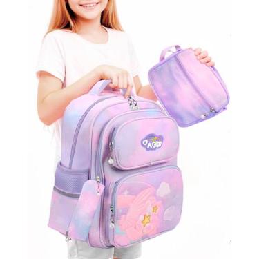 Imagem de Kit Bolsa Escolar Feminina Grande Fofinha + Lancheira Termica e Estojo