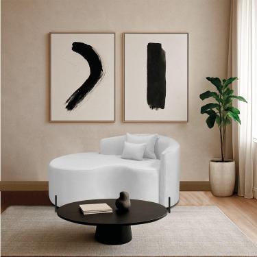 Imagem de Divã Recamier Curvo Sala De Estar Recepção Inglaterra 150cm Pés Metal Preto Esquerdo Bouclé Branco