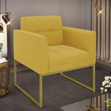 Imagem de Poltrona Sala Decorativa Elisa Base Industrial Dourada Veludo Mostarda D03 - D'rossi