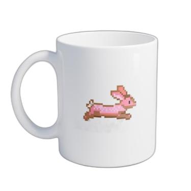 Imagem de Caneca Xícara de Café Porcelana 300ml Com Desenho Pixel Coelho Correndo