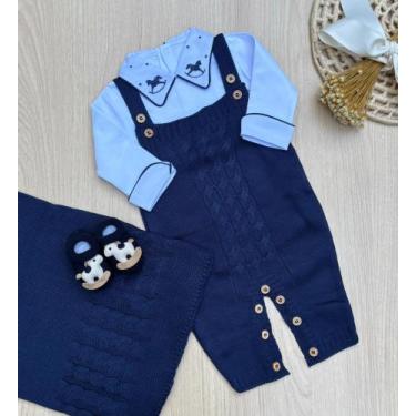 Imagem de Saída Maternidade Cavalinho 4 Peças Tricot Menino Tam P com Sapatinhos