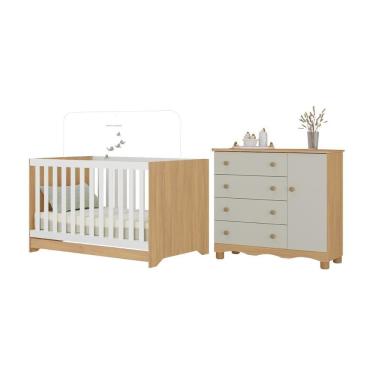 Imagem de Berço Americano 3 Em 1 Com Cômoda 1 Porta 4 Gavetas Dengo Multimóveis MP4686 Madeirado-off White