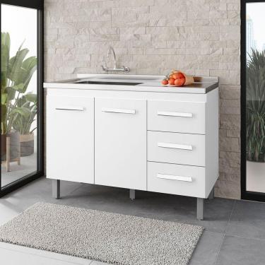 Imagem de Balcão Rosa 2 Portas 3 Gaveta Cozinha Mb1 120cm Cor Branco