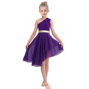 Imagem de ORIDOOR Fantasia de dança de louvor de ombro oblíquo para meninas, cerimônia de adoração irregular de metal dança lírica, 02 - Roxo escuro, 13-14 Anos
