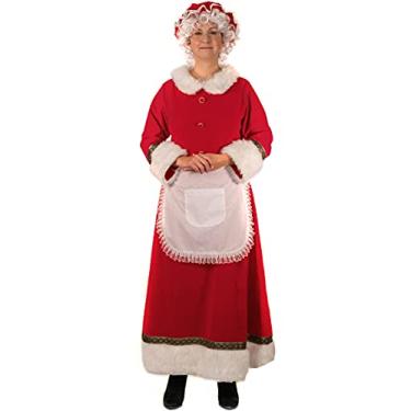 Imagem de Svansea Fantasia da Sra. Claus para mulheres, adulto, Natal, vestido plus size, com avental de gorro, perucas de cabelo branco e óculos de aro de arame, Vermelho, GG