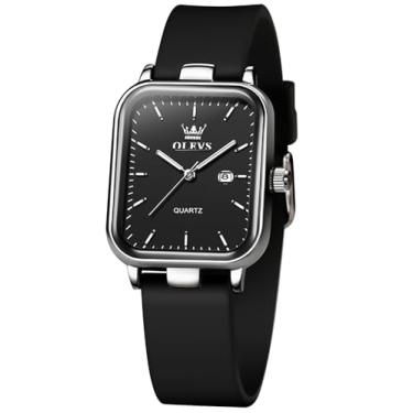 Imagem de OLEVS Relógio feminino com pulseira de silicone à prova d'água, luminoso, minimalista, moderno, Preto-7089