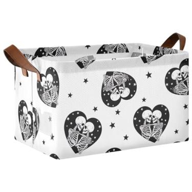Imagem de Skeletons Heart Organizador de roupas dobrável com alças, cesta para brinquedos de cachorro 40 x 29 x 25 cm, pacote com 2