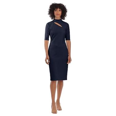 Imagem de Maggy London Vestido feminino elegante com gola entalhada e bainha para escritório, Fechadura - Azul marinho crepúsculo, 34