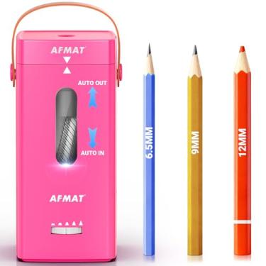 Imagem de AFMAT Apontador de lápis elétrico, apontador de lápis totalmente automático, entrada e saída automática, apontadores mãos-livres recarregáveis para lápis jumbo e coloridos (6,5 a 12 mm), portátil para