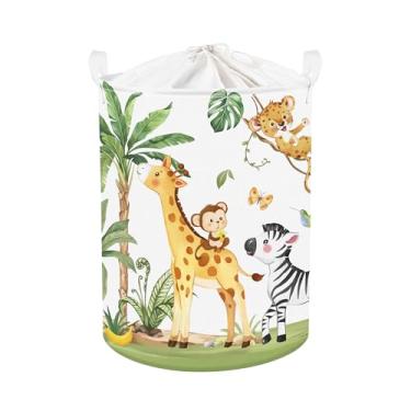 Imagem de Clastyle Cesto de roupa suja para bebês de animais da selva tropical, palmeira, cesta de armazenamento infantil, caixa de presente, caixa de brinquedos dobrável, organizador de roupas para quarto