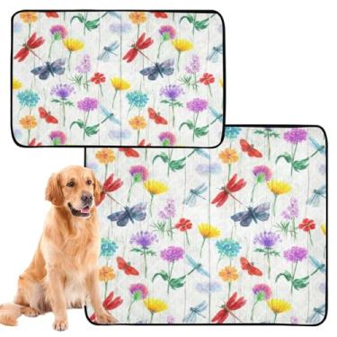 Imagem de TSENQUE Almofadas vintage de flores silvestres libélulas para cães de estimação laváveis e reutilizáveis absorventes absorventes para cães tapete impermeável para caixa de cachorro, pequeno x pacote