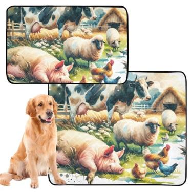 Imagem de TSENQUE Tapetes laváveis de animais de fazenda fofos de vaca de porco lavável para cães tapete de xixi reutilizável para filhotes de cachorro tapete absorvente antiderrapante à prova d'água, pequeno x
