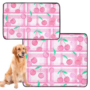 Imagem de Almofadas de xixi para cães de estimação de cereja rosa e folhas verdes lavável à prova d'água para caixa de cachorro, almofada reutilizável para xixi para gatos, almofada absorvente de parto, médio +