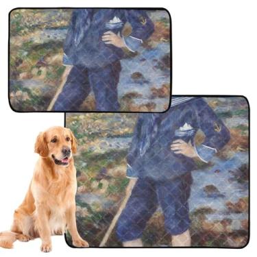 Imagem de TSENQUE Almofadas laváveis para animais de estimação, tapete para animais de estimação, extra grande, estampa Auguste Renoir, absorvente para cães, tapete impermeável para cercadinho para cães, médio