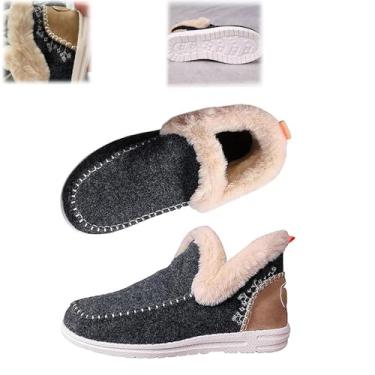 Imagem de Women's Flat Fluffy Ankle Boots, Faux Fur Lining Anti-Slip Ankle Boots, Mini Boots Ankle, Fashion Casual Round Toe Plush Short Booties, Soft Plush Slip-On Sneakers for Cozy Feet. (Dark Gray,9)