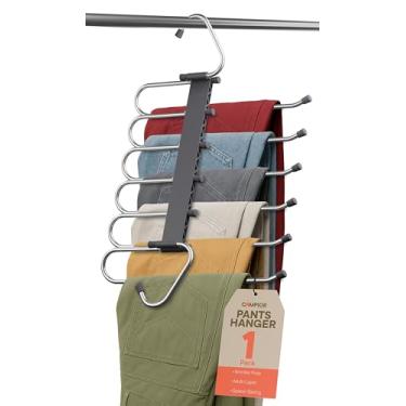 Imagem de Campior Pacote com 1 cabides para calças que economizam espaço, 6 camadas de jeans e organizador de armário para jeans, cachecóis e saias, cabide multicamadas com rolha antiderrapante, aço inoxidável
