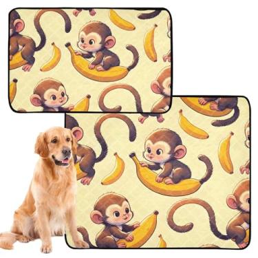 Imagem de TSENQUE Almofada reutilizável fofa de macaco banana bege para animais de estimação e gatos laváveis para cães, à prova d'água, tapete de cercadinho de cachorro, tapetes de parto para cães, pequeno x