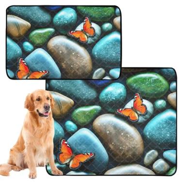 Imagem de Almofadas para xixi variadas borboletas laváveis para animais de estimação, à prova d'água, tapete de cercadinho para gatos, reutilizável para animais de estimação, absorventes para cães, médio +