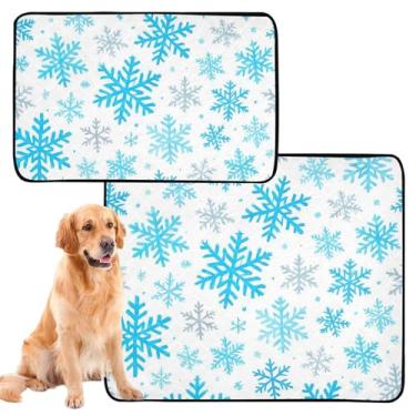 Imagem de Flocos de neve cinza azul branco almofada de xixi reutilizável lavável para animais de estimação tapete impermeável para gaiolas de cachorro, absorventes de penico, médio + grande, conjunto de 2