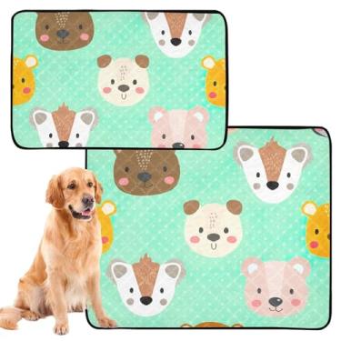 Imagem de Almofadas de xixi para cães laváveis com rostos de animais fofos, verde pastel, almofada reutilizável para animais de estimação, gatos, filhotes, absorventes e impermeáveis, tapete de cercadinho para