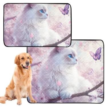 Imagem de TSENQUE Tapete reutilizável rosa e branco com flores de gato para animais de estimação laváveis para cães tapete impermeável para gaiolas absorventes de cachorro, almofadas de penico, pequeno x pacote