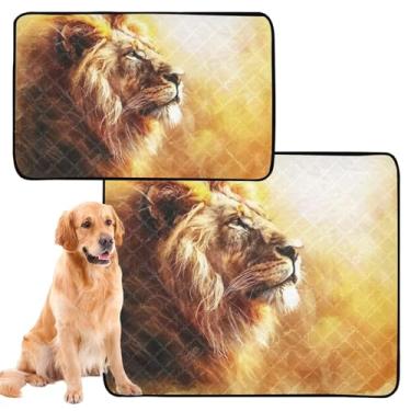 Imagem de TSENQUE Almofadas de xixi para cães, lavável com pintura de leão, animal de estimação, reutilizável, tapete impermeável para gaiola de cachorro, almofadas absorventes fofas, pequenas x 3 unidades
