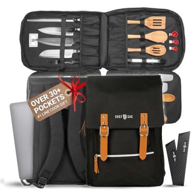 Imagem de Chef Sac - Bolsa para facas e utensílios de cozinha com compartimentos para tablets e notebooks | Mais de 30 bolsos, 18 litros, Preto