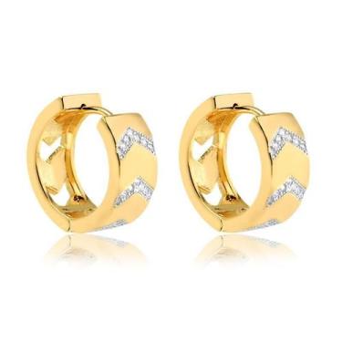 Imagem de Brinco Click Detalhes De Zircônia Folheado A Ouro 18k - Radhau Joias, 